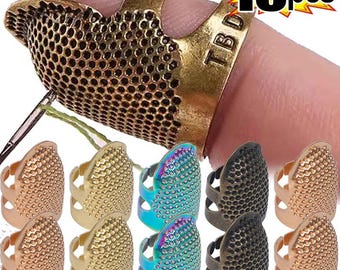 5pcs Sewing Thimble Ring, Vintage Metal Finger Protector for Hand Sewing, Embroidery, Quilting & DIY Craft Tool