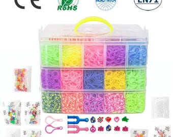 15000PCS Glow in the Dark Rainbow Loom Bands Kit, Luminous Rubber Band Bracelet Making Set for DIY Friendship Bracelets & Kids Crafts
