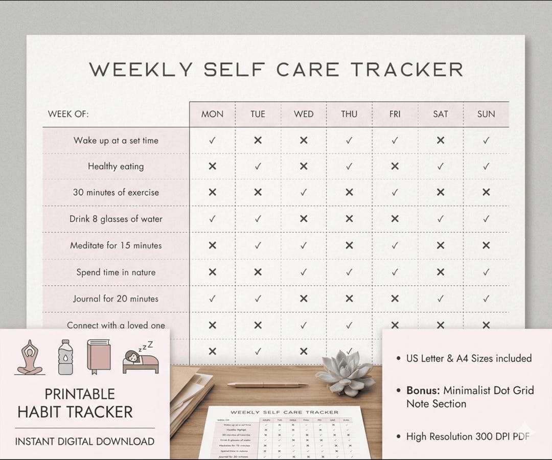 Weekly Self Care Tracker Printable | Mental Health Planner PDF ...