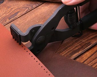 Silent Leather Punch Pliers with 2 & 4 Tooth Diamond Chisels, 17cm Steel Leather Stitching Tool for Belt, Bag  DIY Leather Craft