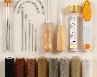 Kit de costura para trabajos en cuero: Ranuradora, punzón, hilo encerado para reparaciones caseras.