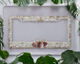 Handcrafted Coastal Shell License Plate Frame | Real Seashell Car Decor | Beachy Car Accessory | Coastal Gift Idea | Florida Inspired