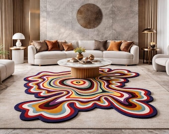 Irregular Melting Rug, Colorful Abstract Wavy Area Rug, Modern Art Statement Carpet for Living Room Home Decor 10x10, 11x11