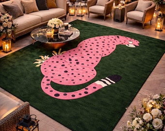 Pink Leopard Area Rug 9x12ft, Modern Animal Art Rug, Playful Cheetah Carpet | Bold Statement Rug for Living Room, Bedroom & Creative Decor
