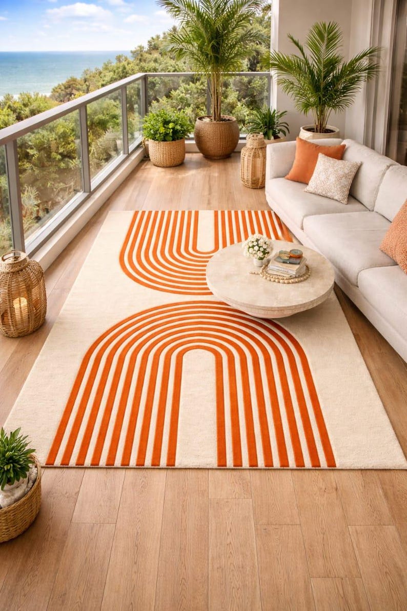 Round Arch Rug Modern Arch Pattern Area Rug, Minimalist Boho Abstract Carpet, Neutral ...