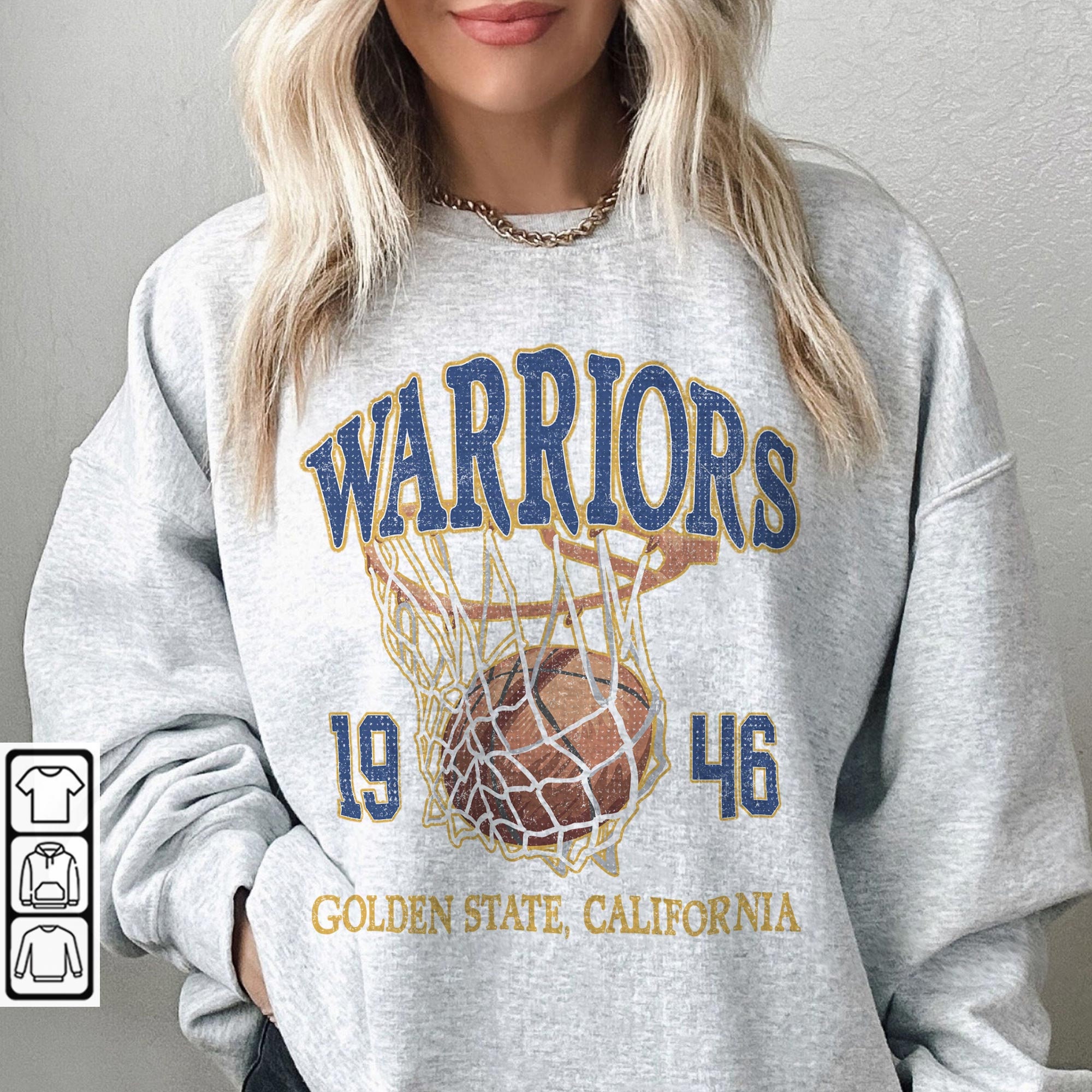SuperKongArt Golden State Basketball Team Vintage Est 1946 White Sweatshirt, Golden State Baskeball Retro Sweatshirt, Gifts for Dad