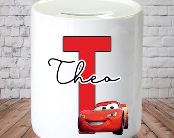 lightening McQueen money box -piggy bank -boys money box -ceramic money box -personalised money box-boys gift