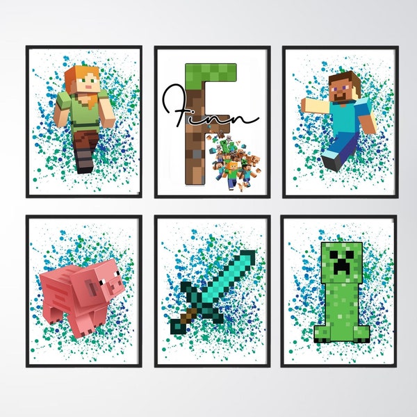 Minecraft set of 6 prints -minecraft -boys prints -boys bedroom prints-personalised prints