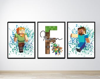 Minecraft prints-boys bedroom prints-boys prints-mine craft-personalised prints