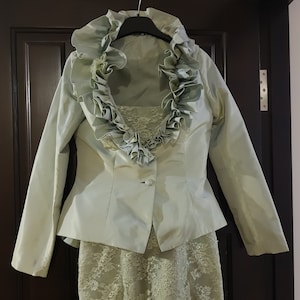 Vintage  Designer Ian Stuart Dress Suit / Luxury Midi Evening Dress with  Jacket / Olive Green Mermaid Dress/ Mother of the bride dress