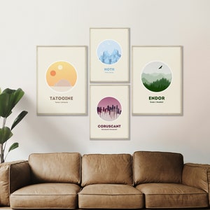 Modern Star Wars Posters | Set of 4 Digital Art | Endor, Tatooine, Hoth, Coruscant | Star Wars Decor | Star Wars Fans