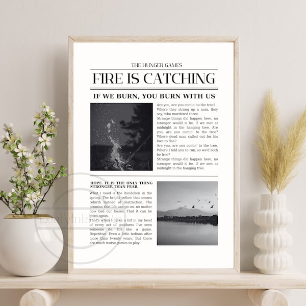 Fire is Catching Poster | The Hunger Games | Suzanne Collins | Newspaper Set