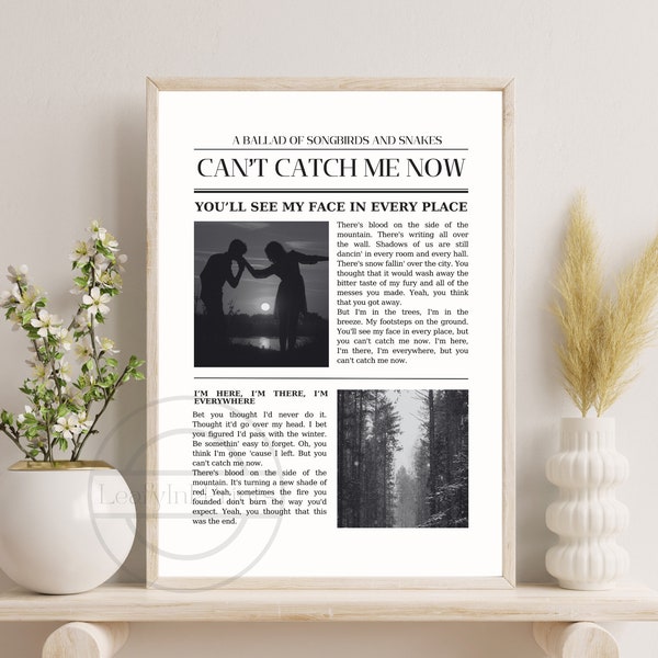 Ballad of Songbirds and Snakes Poster | You Can't Catch Me Now | The Hunger Games | Suzanne Collins | Newspaper Design