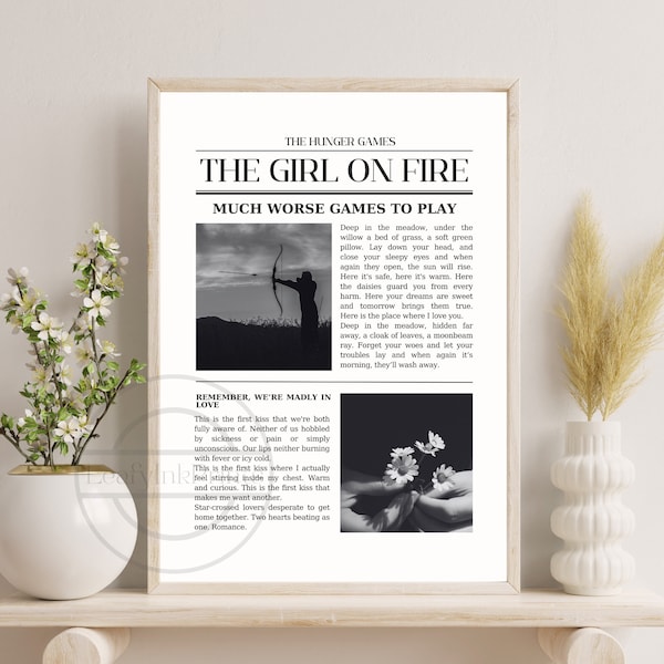 The Girl on Fire Poster | The Hunger Games | Suzanne Collins | Newspaper Set