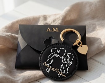 Gepersonaliseerde sleutelhanger van papa met 2 kinderen, een jongen en een meisje – cadeau voor vader, Vaderdag, gepersonaliseerd papa-cadeau