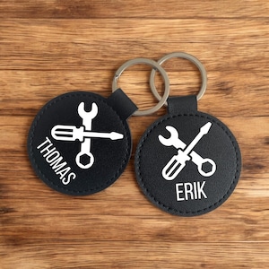 Sleutelhanger met gereedschap zwart, gepersonaliseerde hanger, sleutelhanger met naam, monteur cadeau, cadeau-idee man, ambachtsman