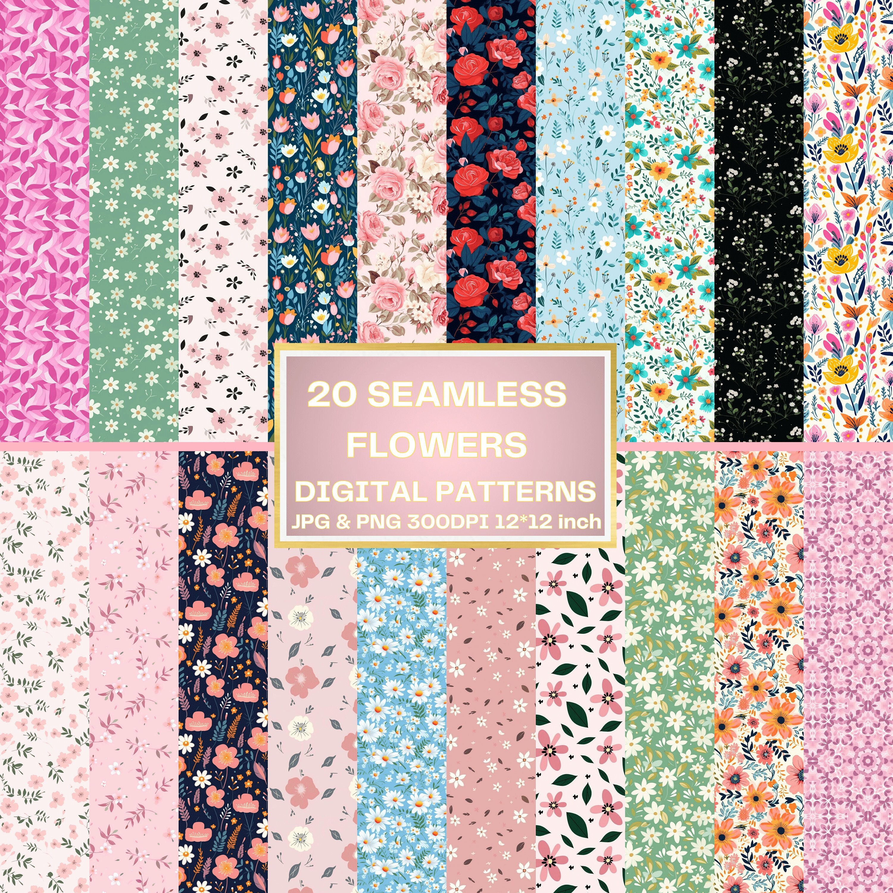Flowers Digital Paper, Flowers Seamless Pattern, Floral Prints, Flowers ...