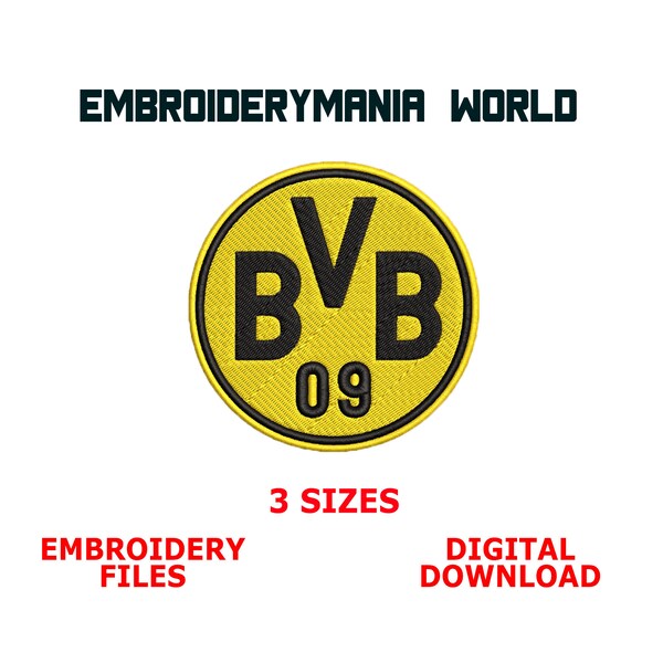 Borussia Dortmund Logo Embroidery Designs, Dortmund Embroidery Files, Futbol Embroidery Patterns, 3 Sizes Machine Embroidery Files