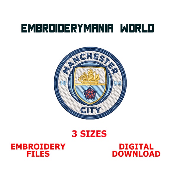 Man City Logo Embroidery Designs, Manchester Embroidery Files, City Embroidery Patterns, 3 Sizes Machine Embroidery Files