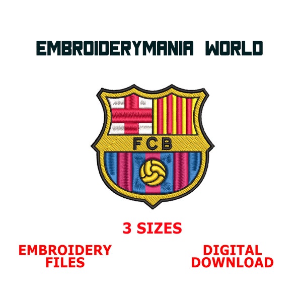 Motifs de broderie du logo du FC Barcelone, fichiers de broderie Barça, motifs de broderie de futbol, fichiers de broderie machine 3 tailles