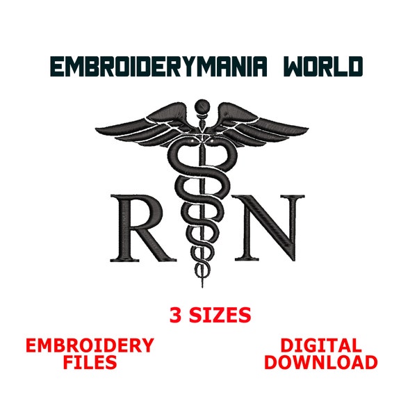 MEDICAL SYMBOL RN Logo Embroidery Designs, Medical Symbol Embroidery Files,  Embroidery Patterns, 3 Sizes Machine Embroidery Files