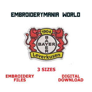 Bayer 04 Leverkusen Logo Embroidery Designs, Leverkusen Embroidery Files, Futbol Embroidery Patterns, 3 Sizes Machine Embroidery Files