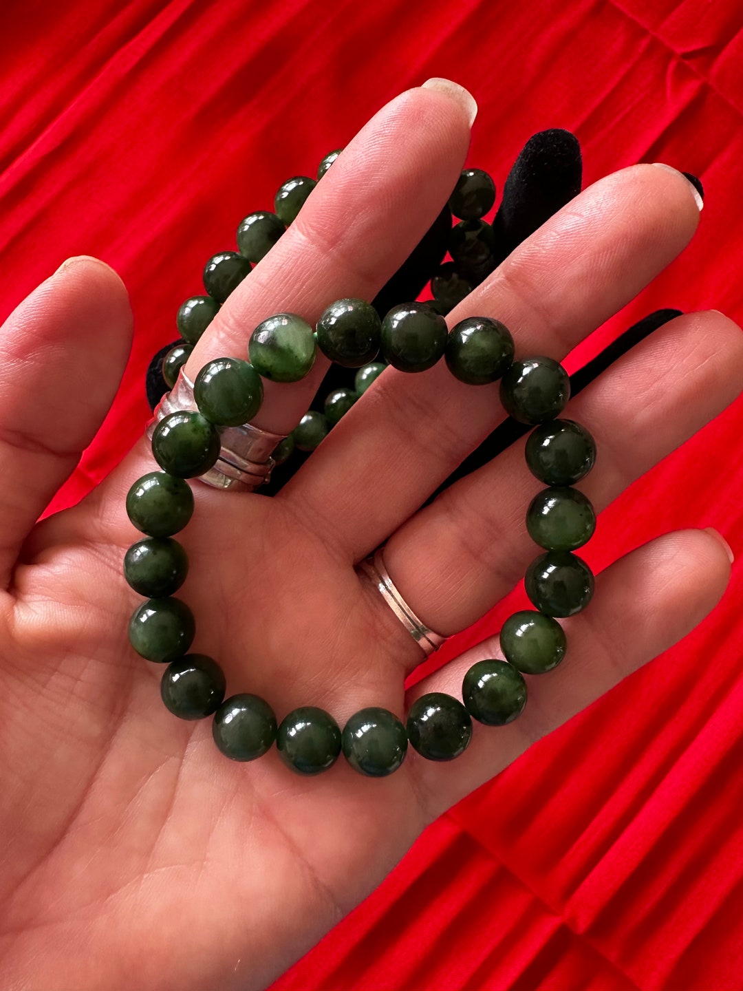 Dark Green Jade Bead Bracelet, 10mm Gemstone Beads, Good Luck Bracelet Etsy