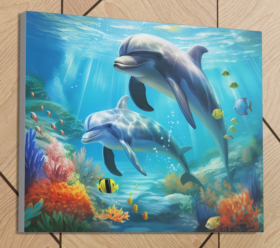 Dolphins Canvas Wall Art, Sealife Canvas Wall Art, Decor Wall Art