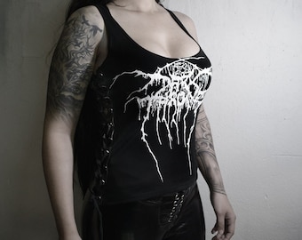 Camiseta sin mangas con cordones laterales de Darkthrone ⇹ Camiseta sin mangas de metal negro ⇹ Logotipo de Darkthrone