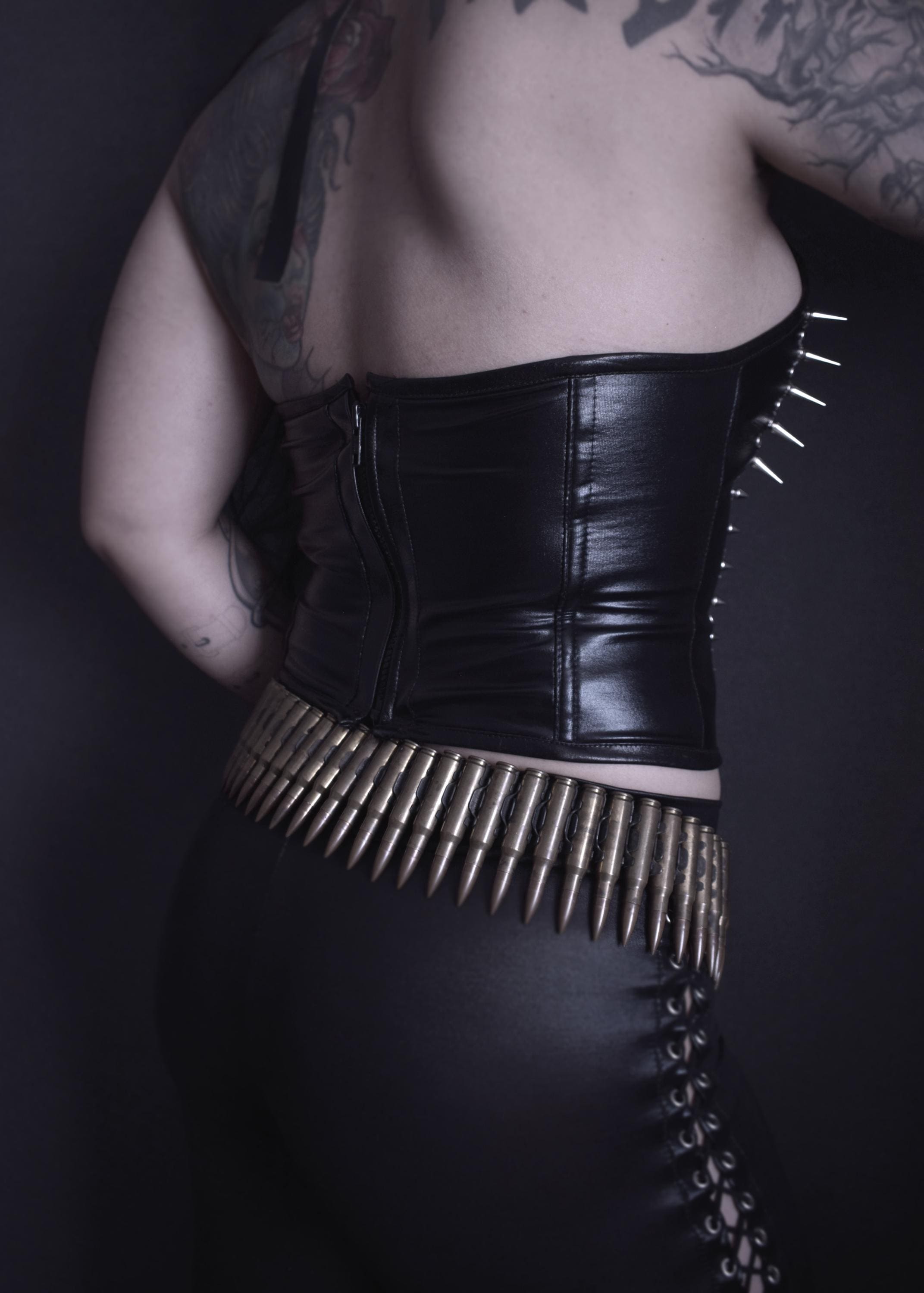 Faux Leather Bustier Set with Horse-Bit Detail & Garters main image 1