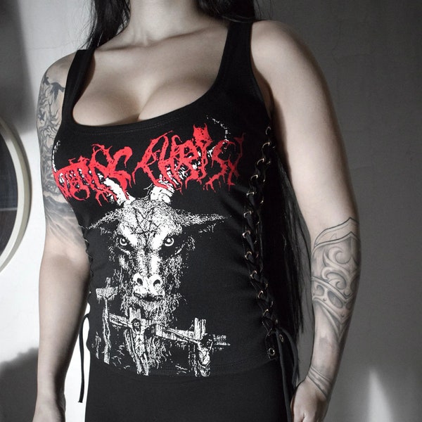 ROTTING CHRIST Lace-up Sides Top Crop ⇹ Black metal ⇹ (Thy mighty contract)