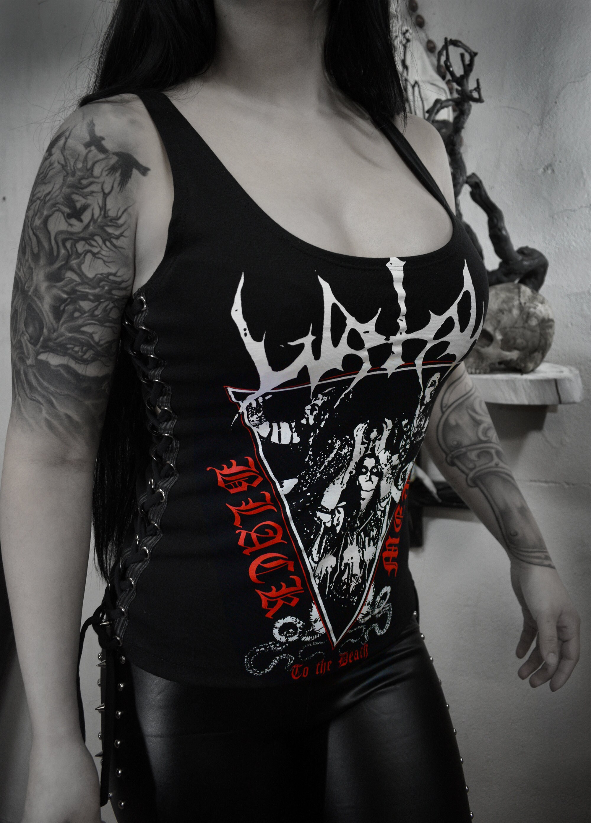 WATAIN ⇹ BLACK METAL ⇹ Black Lace-up Side Tank Top