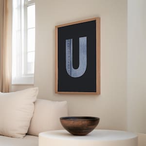 letter U poster, initial wall art for the living room, surname family name print, new home gift or wedding gift idea, denim décor digital