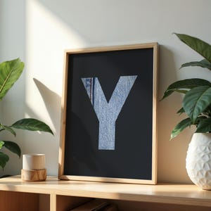 letter Y poster, initial wall art for the living room, surname family name print, new home gift or wedding gift idea, denim décor digital