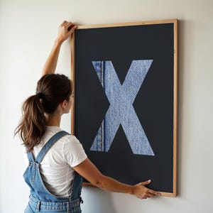letter X poster, initial wall art for the living room, surname family name print, new home gift or wedding gift idea, denim décor digital