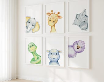 Safari Animal Prints, Set of 6, Neutral Nursery Decor (Digital Download)