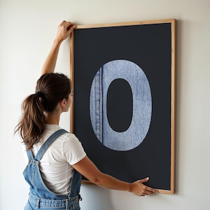 denim blue jeans western print, letter O poster, cowgirl cowboy country décor, O initial, college dorm room printable art, gift for teens