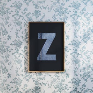 letter Z poster, initial wall art for the living room, surname family name print, new home gift or wedding gift idea, denim décor digital