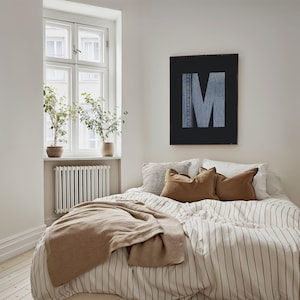 denim blue jeans western print, letter M poster, cowgirl cowboy country décor, M initial, college dorm room printable art, gift for teens