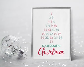 Christmas Countdown printable, days till Christmas, countdown to Santa, cute Christmas, advent printable, kids Christmas print, digital