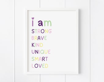 positive affirmation printable wall art, nursery print, affirmations poster, digital download, kids playroom decor, motivational quote