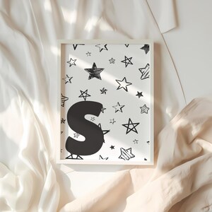 letter S print, personalized initial print, monogram kids, boy nursery name sign, baby shower gift, letter S wall décor, alphabet star print
