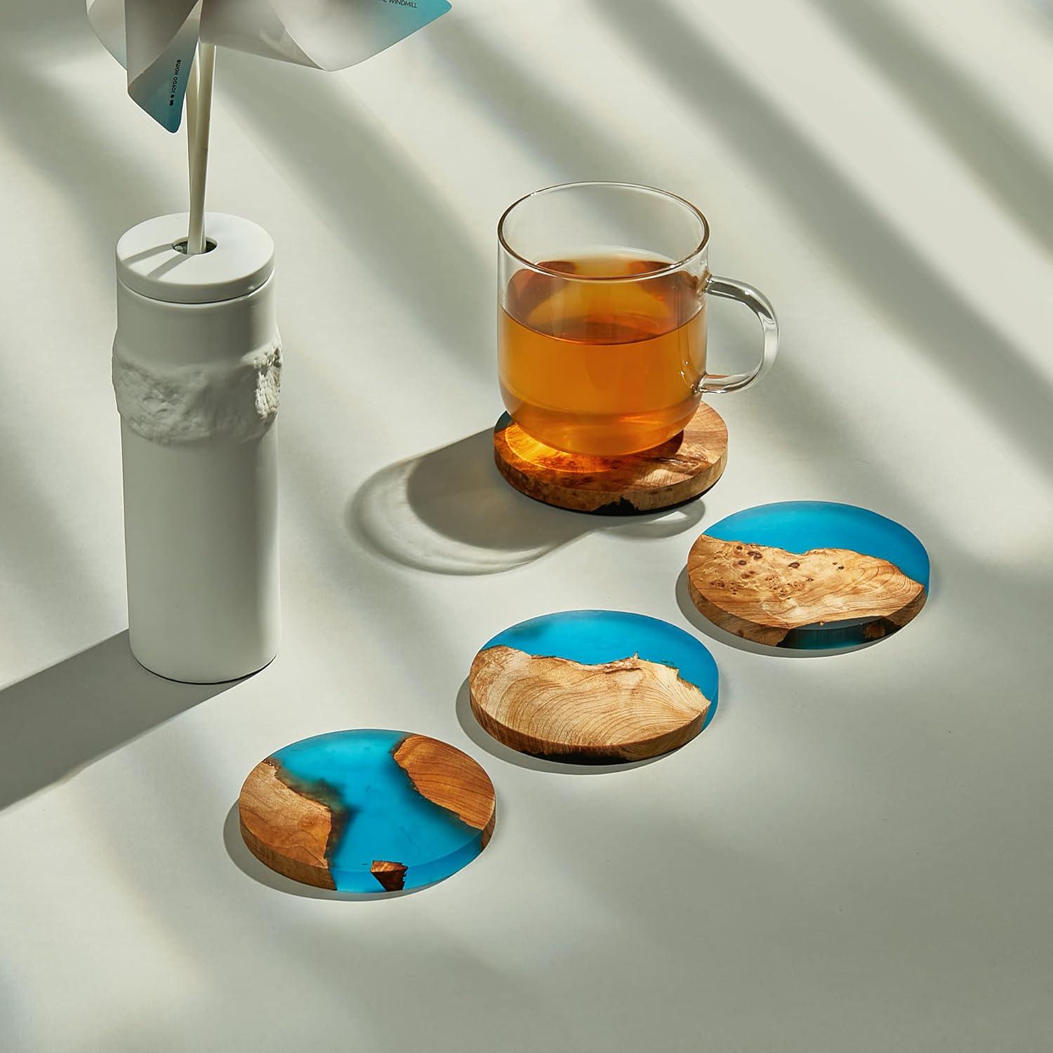 Sottobicchiere In Legno Blu Con Retro In Sughero, Design Costa, 9,5x9,5 Cm, Regalo Simpatico #15868 - 4