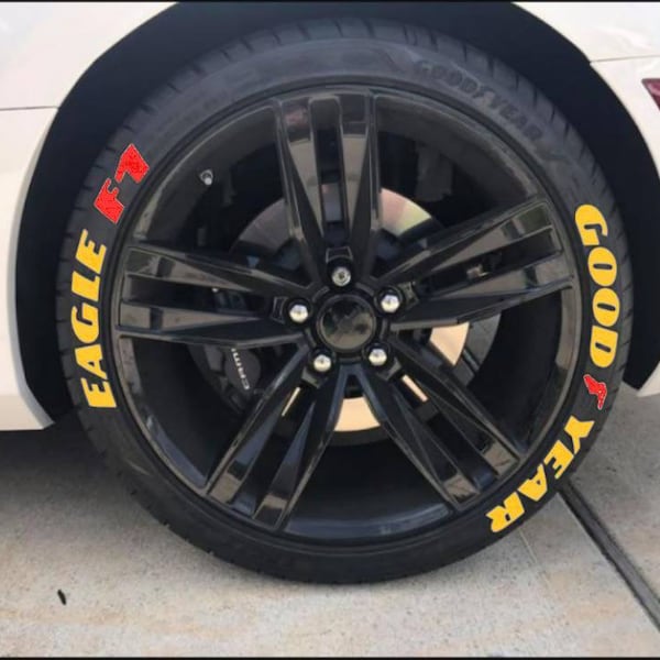 Tire Lettering Yellow Goodyear Eagle  Permanent Tire Stickers 1'' 8 pcs
