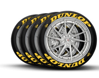 Tire Lettering Full Yellow Dunlop Permanent Tire Stickers 1'' 8 pcs