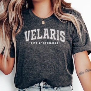 Koszulka unisex Velaris City of Starlight, koszulka z serii książek ACOTAR SJM, romantyczna fantastyka, Rhysand i Feyre, oficjalna licencja