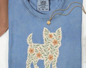 Camiseta con estampado floral de Yorkshire Terrier, regalo para amantes de los cachorros