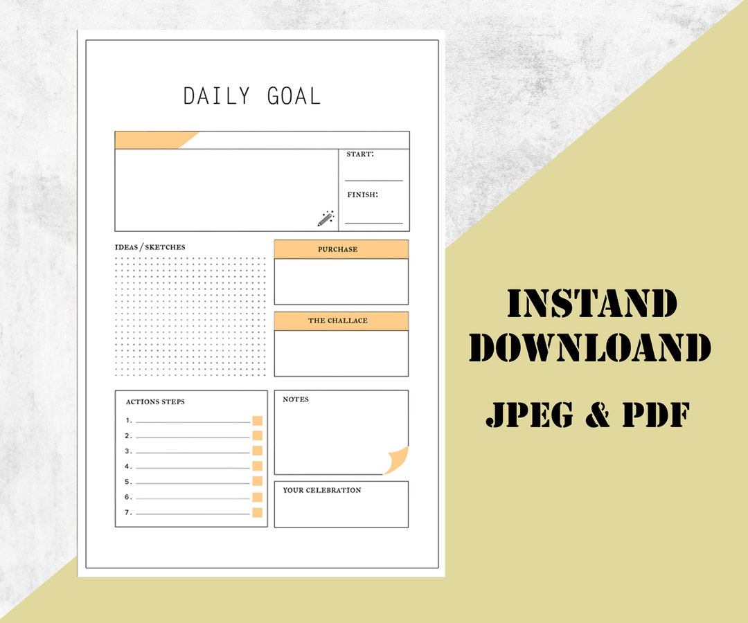 Printable Daily Goal Planner , Daily Goal Printable, Life Goal, Fitness ...