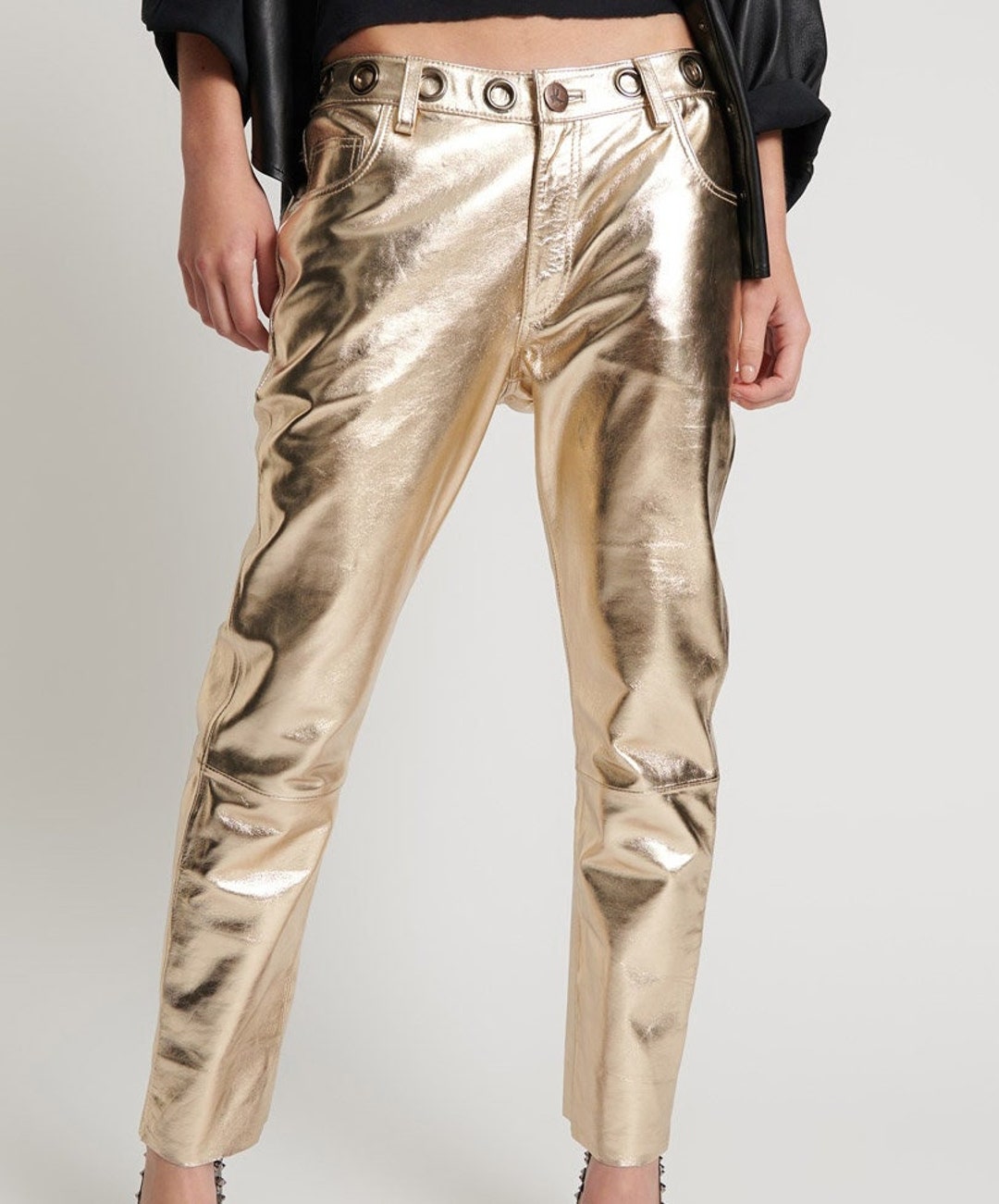 Handmade Gold Leather Pants Custom Leather Pants Women Leather Etsy