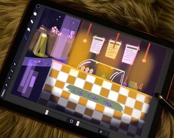 Lofi Cafe Art Print, Cozy Night Scene (Digital Download)